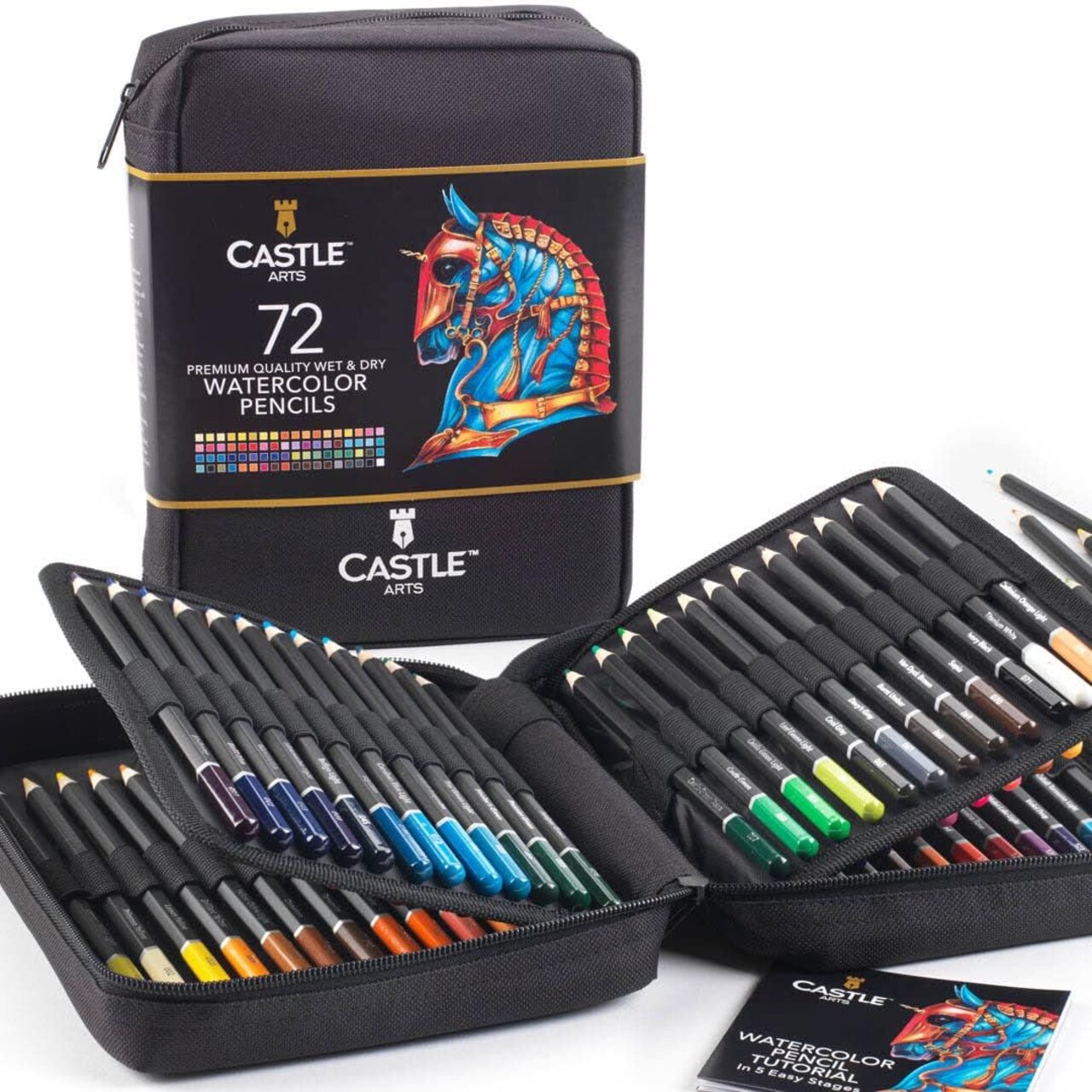 72 Watercolour Colouring Pencils Set in Zip-Up Case for Adults Artists | Quality Cores with Vivid Colours to Create Beautiful Blended Effects with Water